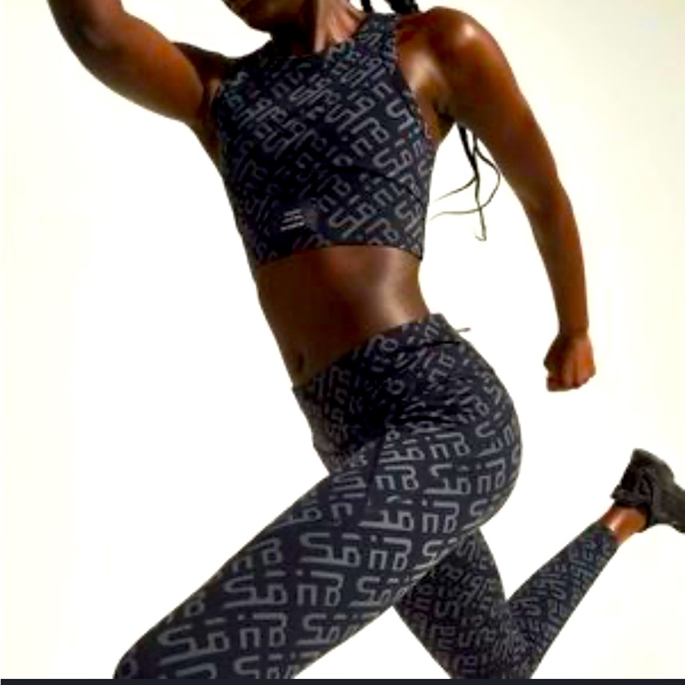 Sweaty Betty Leggings - Black Allover Logo Print Women's Active Leggings